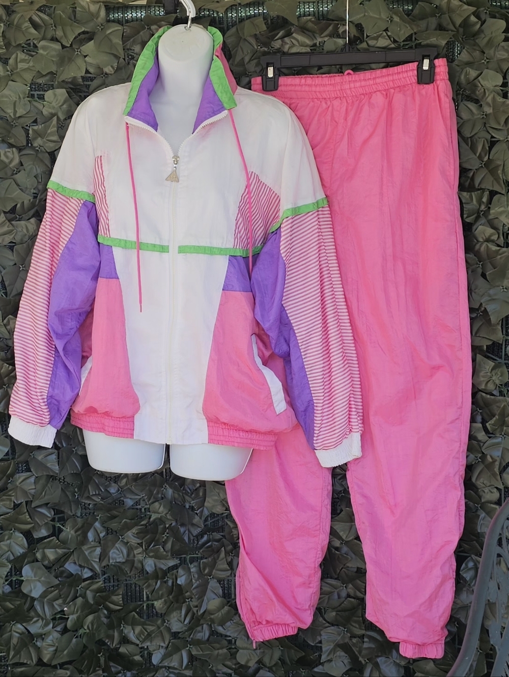 VTG 90s Windbreaker Track Suit Neon Womens Small Casual Isle Nylon